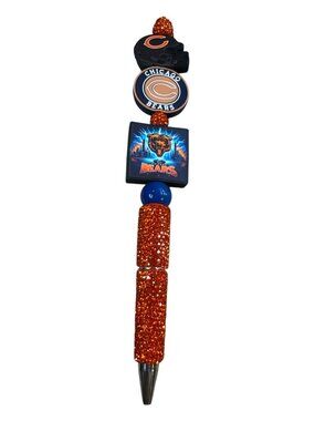 Chicago Bears Themed Glitter Ballpoint Pen With Team Logos & Beads Perfect For F